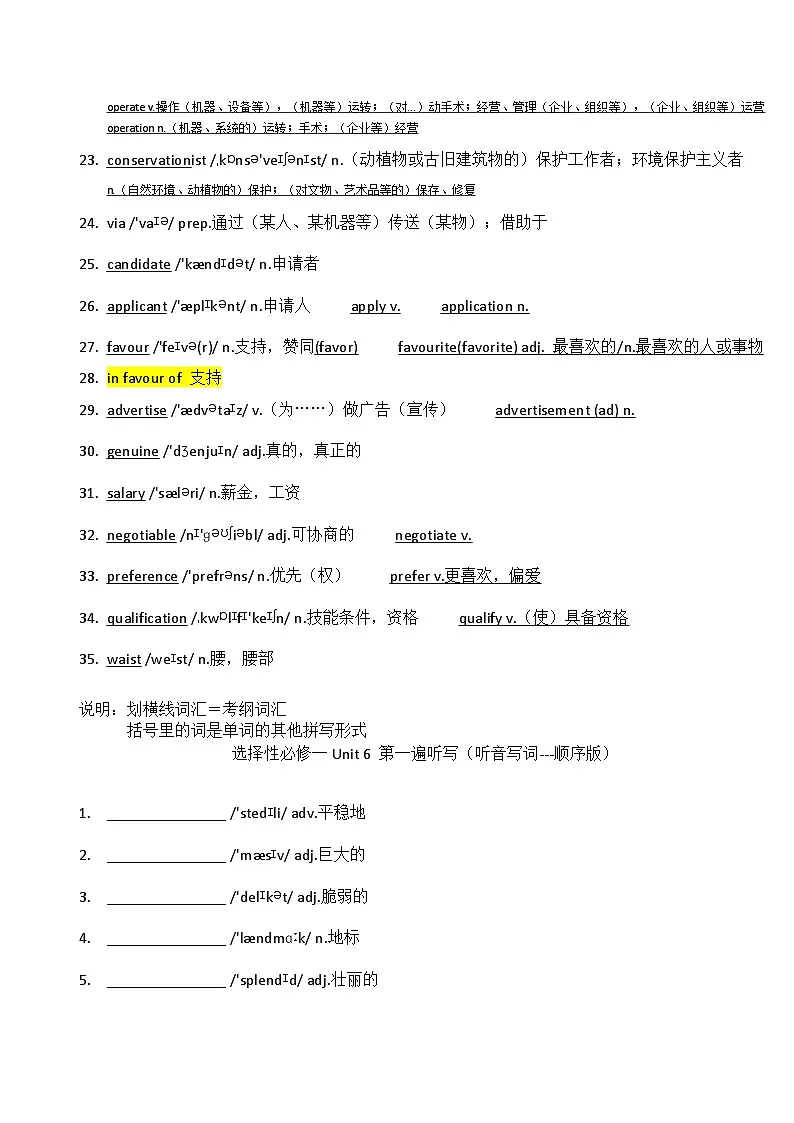 新外研社高中英语 选择性必修一 Unit6单词检测练习题 (听写+默写单)第2页