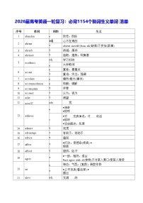 2026届高考英语一轮复习：必背1154个熟词生义单词 清单 学案