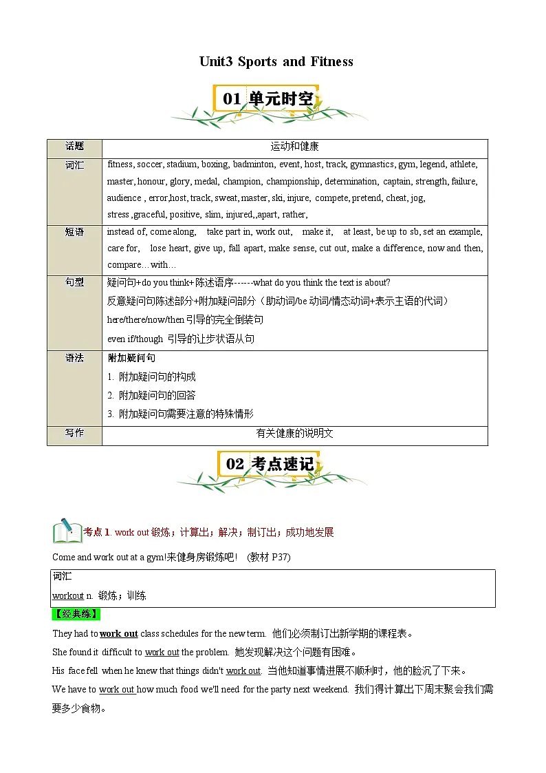 Unit3 Sports and Fitness【速记清单】(解析版)第1页