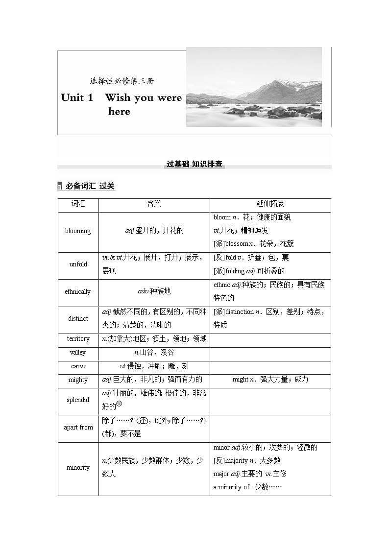 選擇性必修第三冊(cè)　Unit 1　Wish you were here（講義）第1頁(yè)