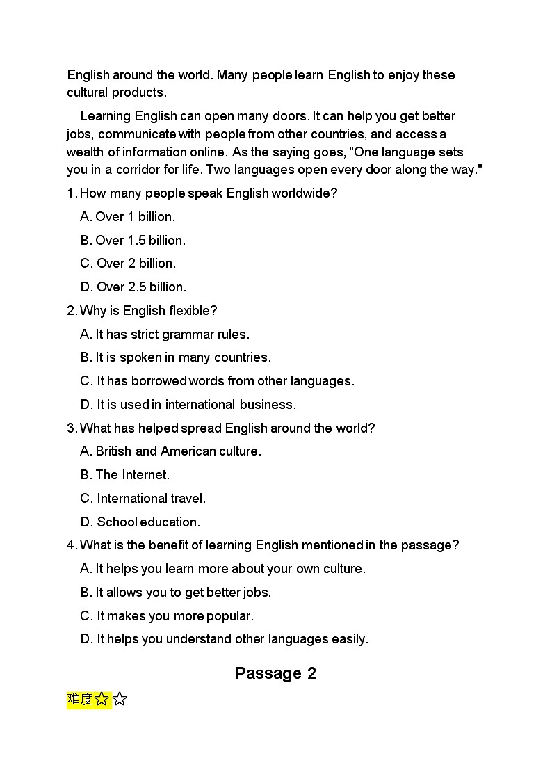 Unit 5 Languages around the world閱讀理解精練(原卷版)第2頁