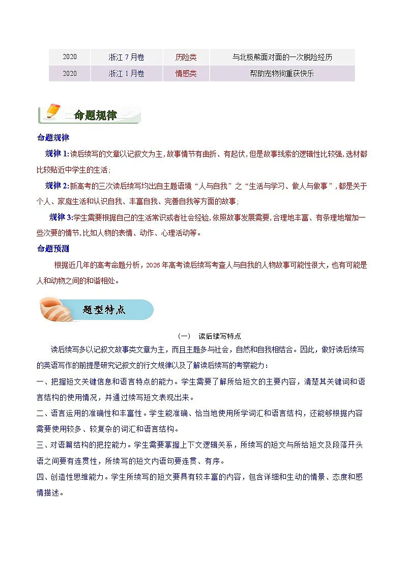 专题01 读后续写的命题特点及评分标准(写作专练) -2026年英语高考专题复习(全国通用)第2页