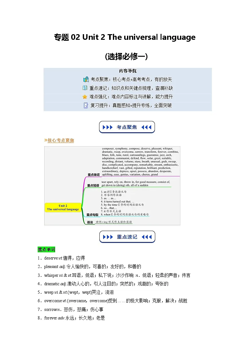 【01-暑假复习】专题02 The universal language 学生-2025年新高二英语暑假衔接讲练 (译林版)第1页