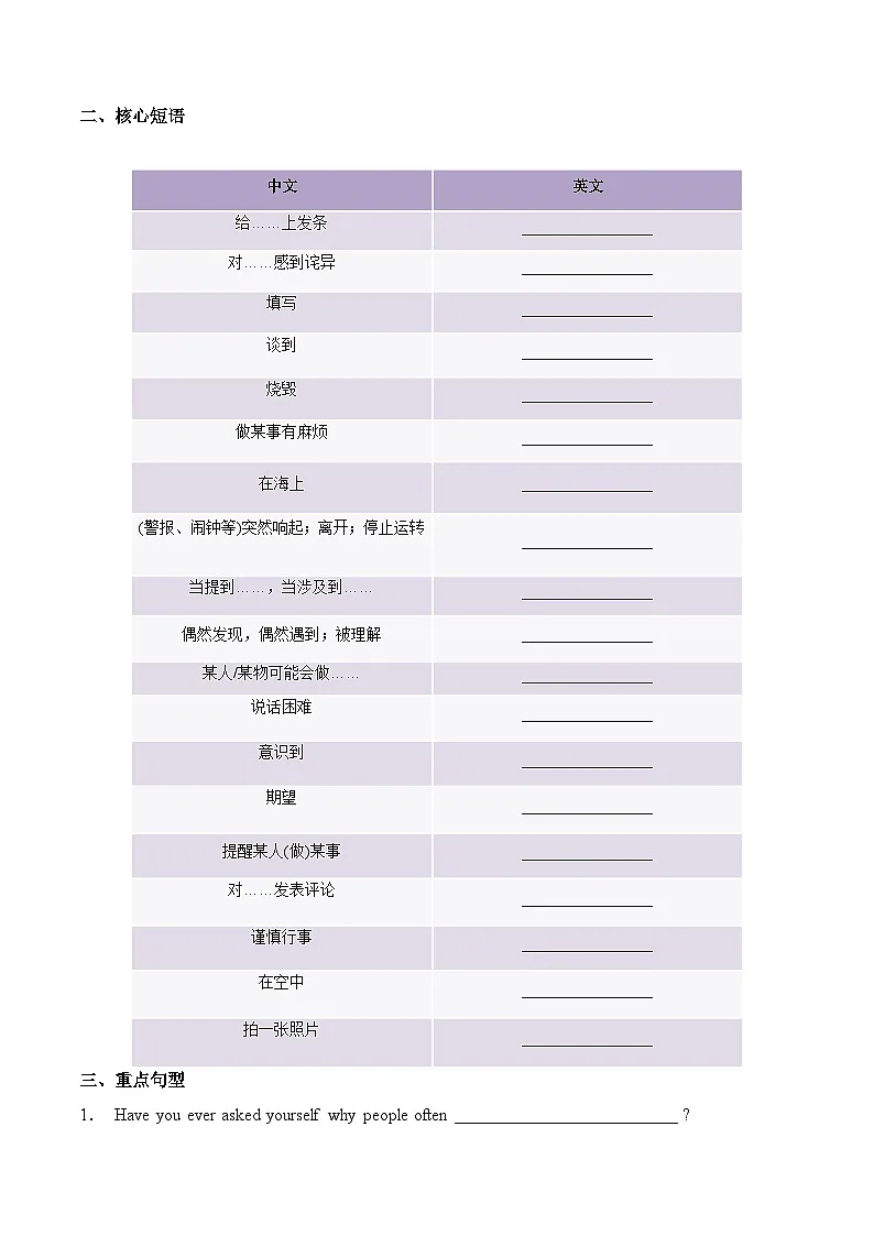 外研版高中英语必修第一册Unit2 Exploring English (单元核心知识练习)(默写版)第2页