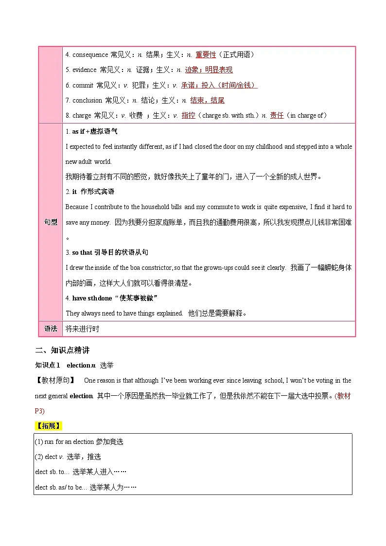 外研版高中英语选择性必修第二册Unit 1 Growing up(知识清单)(答案版)第3页