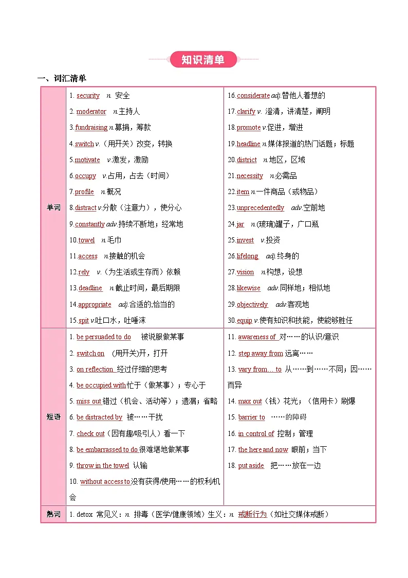 外研版高中英语选择性必修第二册Unit 2 Improving yourself(知识清单)(答案版)第2页
