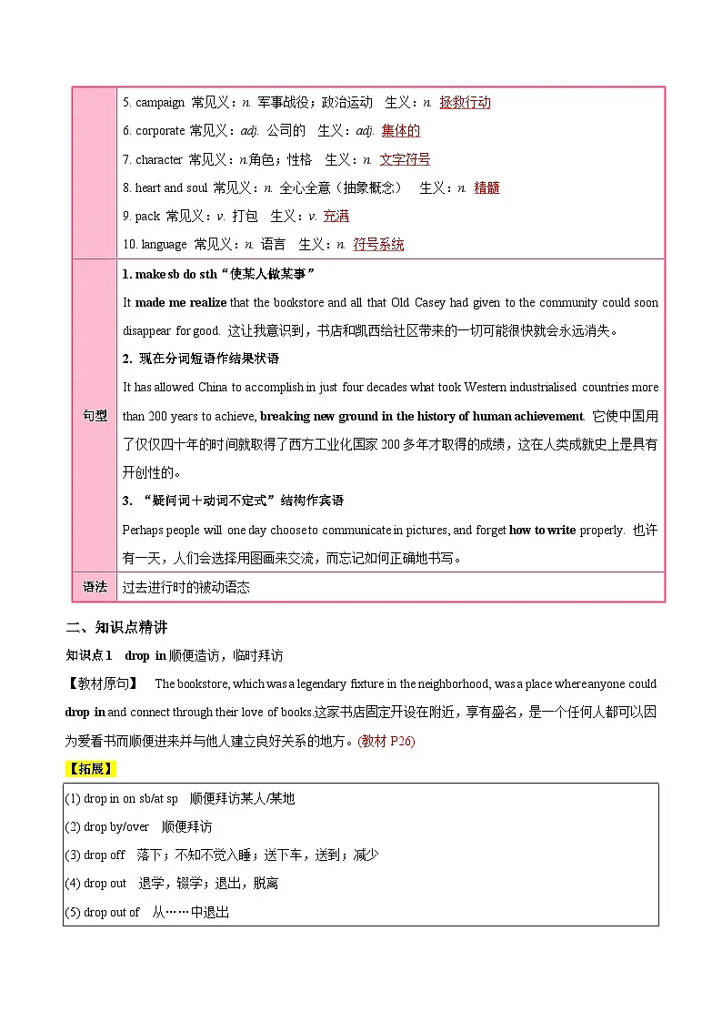 外研版高中英语选择性必修第二册Unit 3 Times change(知识清单)(答案版)第3页