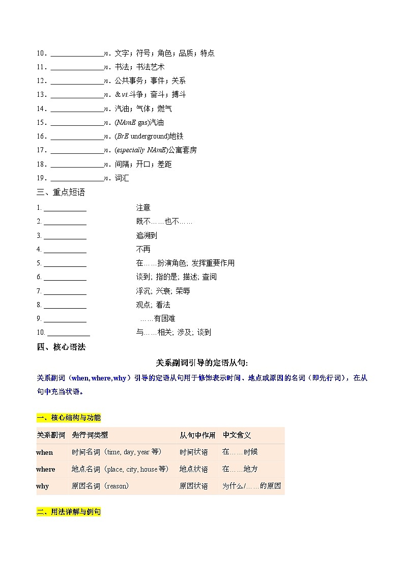 人教版高中英语必修第一册Unit 5 Languages Around the World(单元核心知识梳理)(默写版)第2页