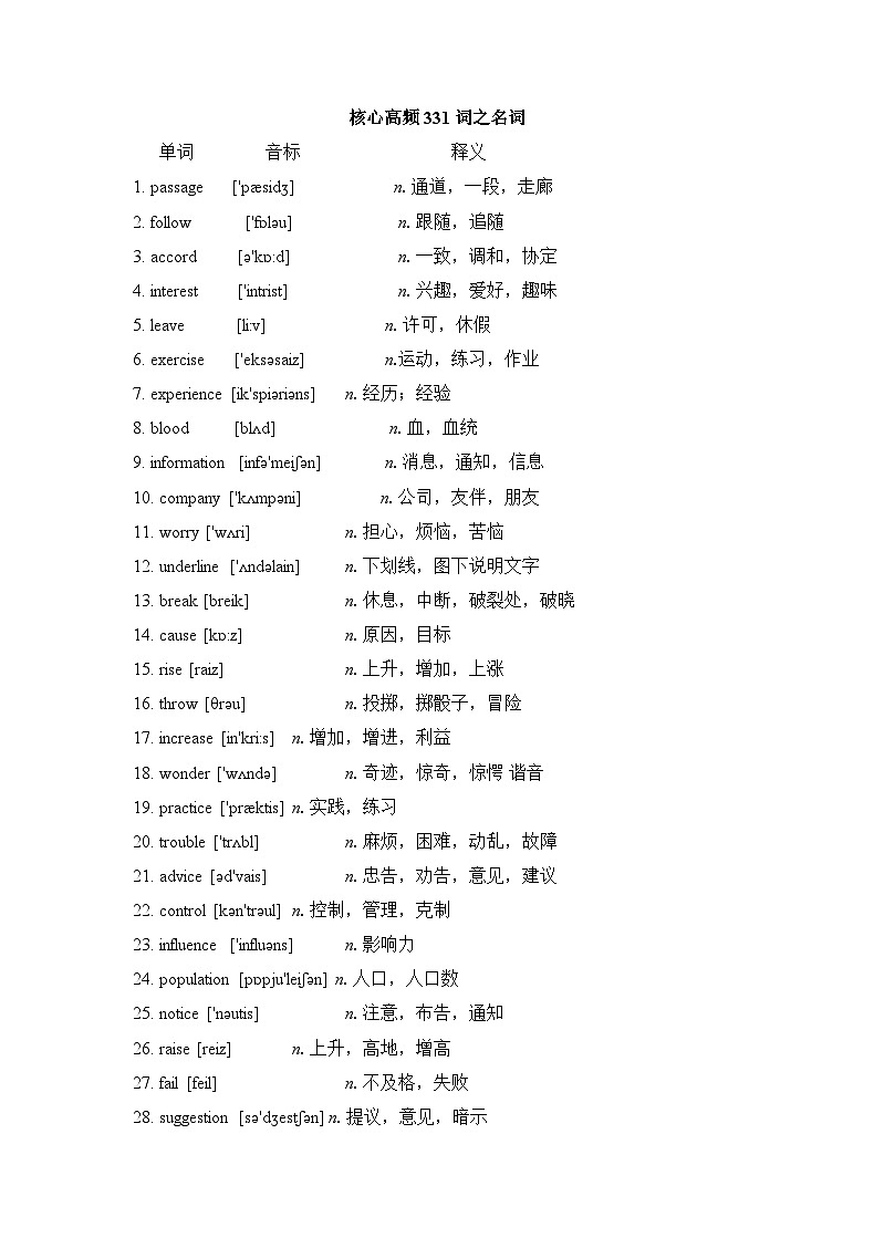核心高频331词之名词讲义 高考英语一轮复习第1页