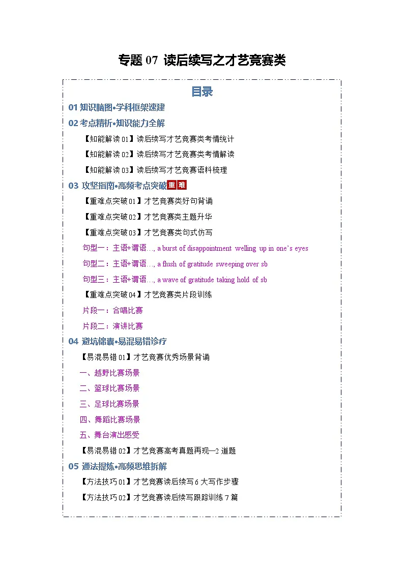 专题07 读后续写之才艺竞赛类(知识清单)(解析版)2026年高考英语一轮复习知识清单(全国通用)第1页