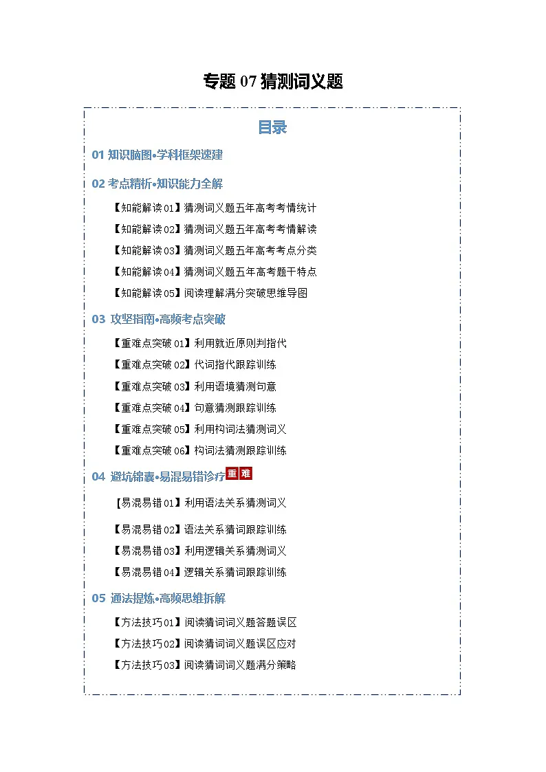 专题07 猜测词义题(知识清单)(原卷版)2026年高考英语一轮复习知识清单(全国通用)第1页