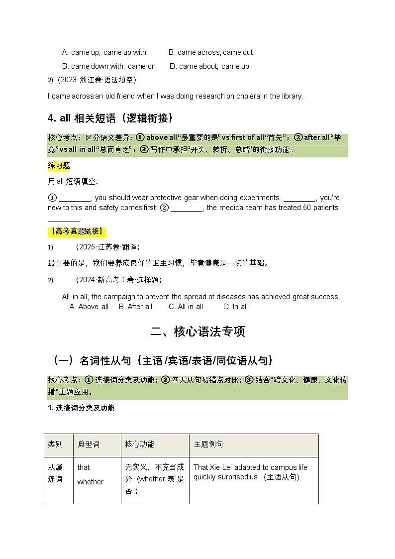 2026年高考英语二轮复习高频考点复习学案+高考真题链接(人教选修第二册)(原卷版)第3页