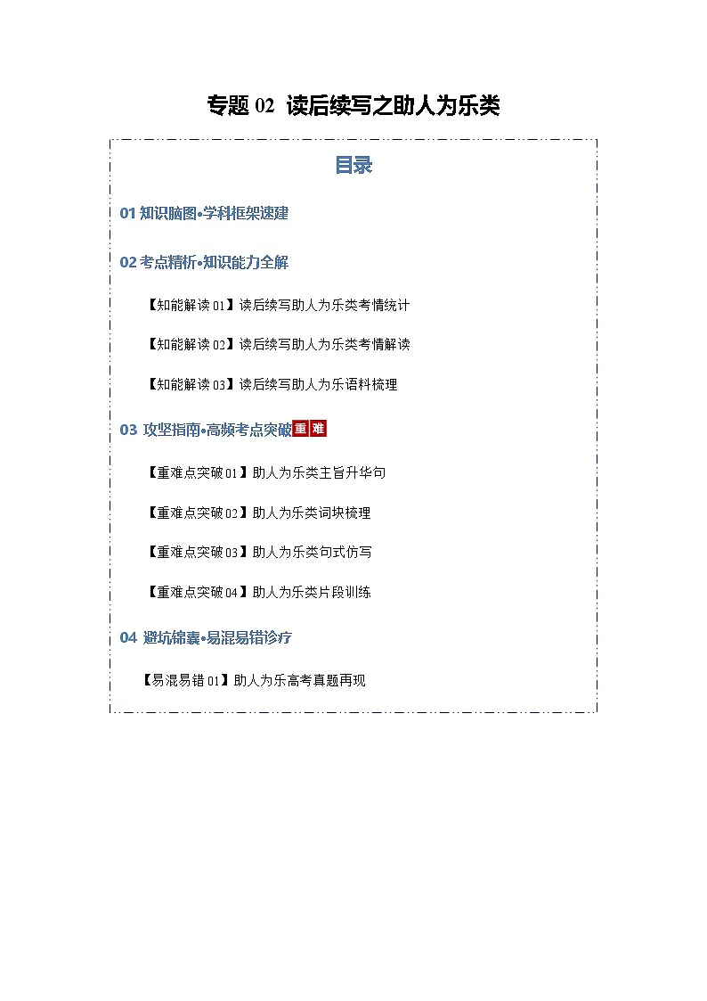 高考英语二轮专题-读后续写之助人为乐类(知识清单)(教师版)第1页