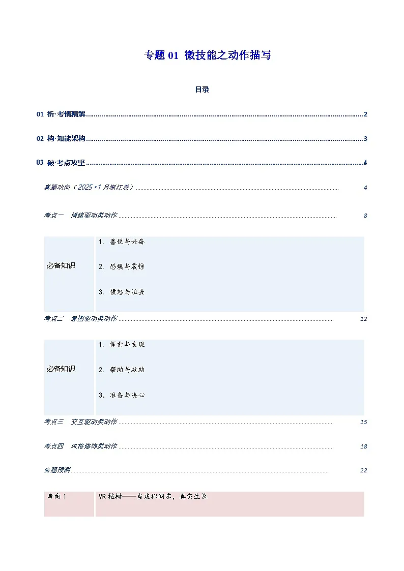 高考英语二轮专题-微技能之动作描写(复习讲义)(全国通用)(学生版)第1页