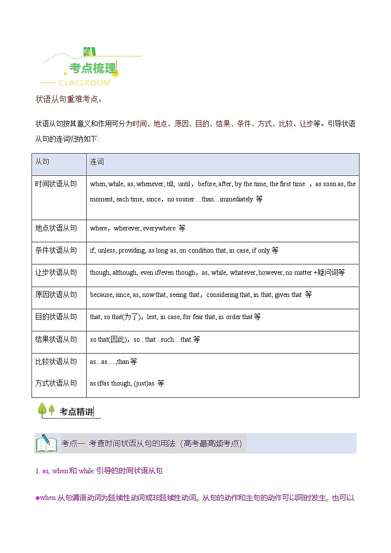高考英语二轮讲义-状语从句(核心考点精讲精练)(全国通用)(解析版)第3页