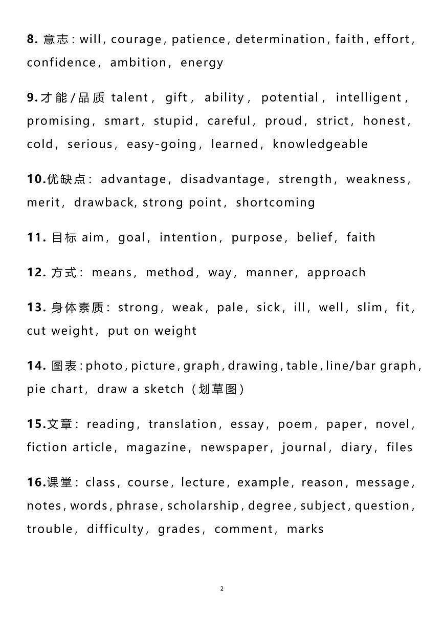 高考英语完形填空常考四大词性高频词汇总知识清单(共14页)第2页