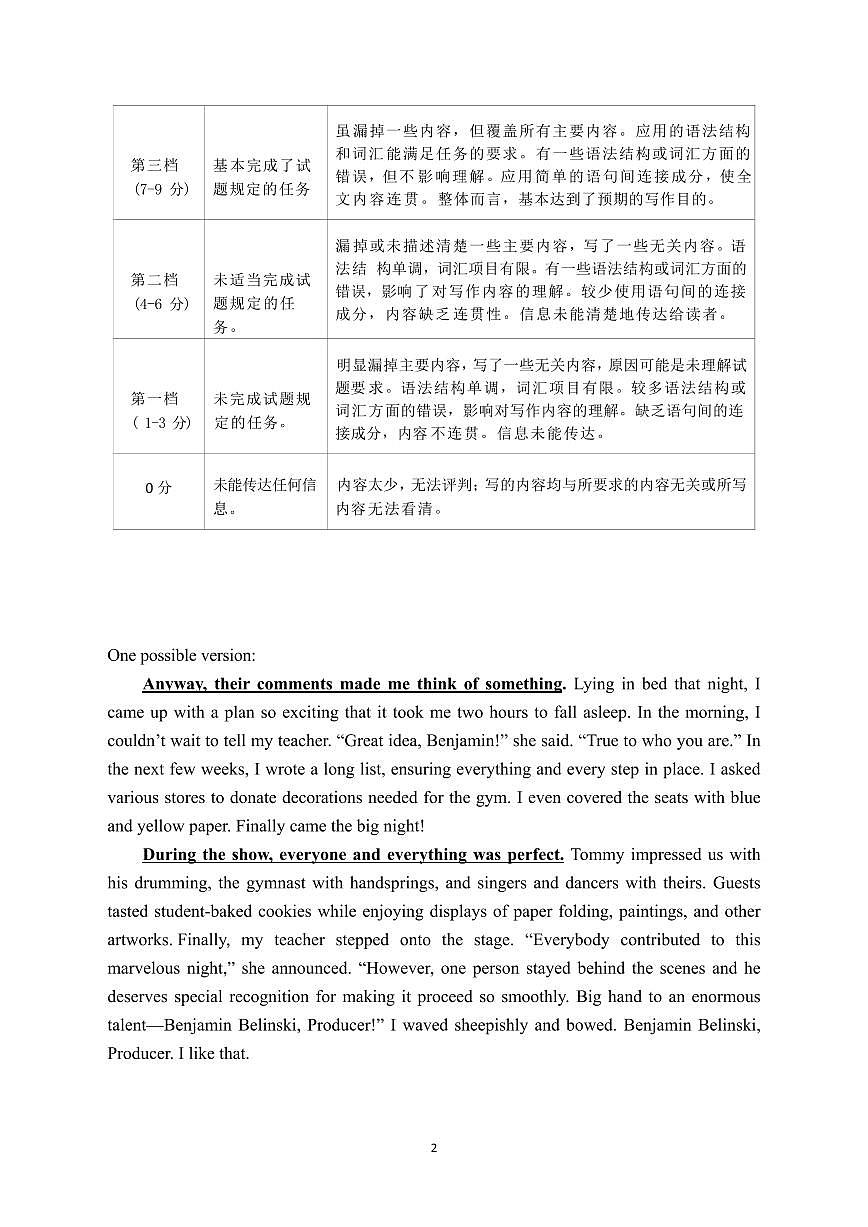 安徽省池州市普通高中2025届高三下学期教学质量统一监测英语答案第2页