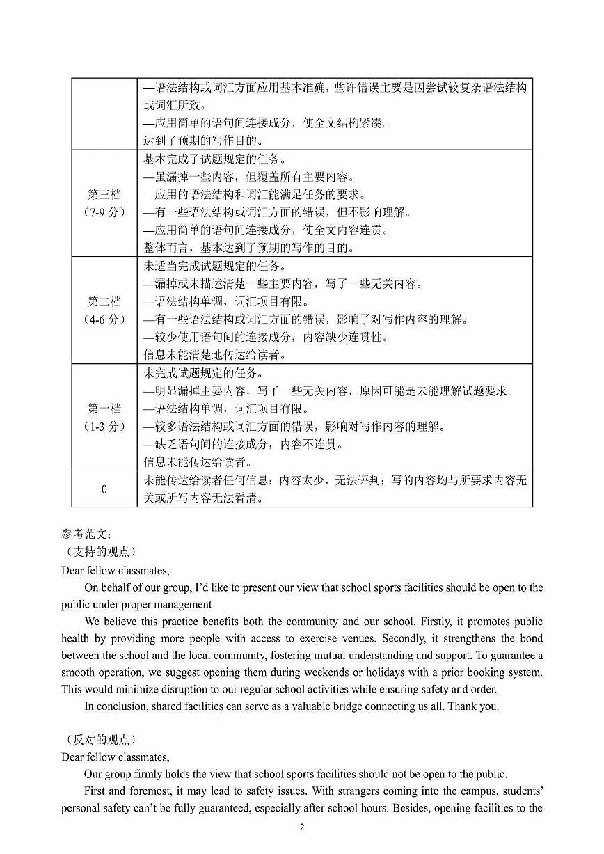 浙江省名校协作体2025-2026学年第二学期高三开学考英语试题答案第2页