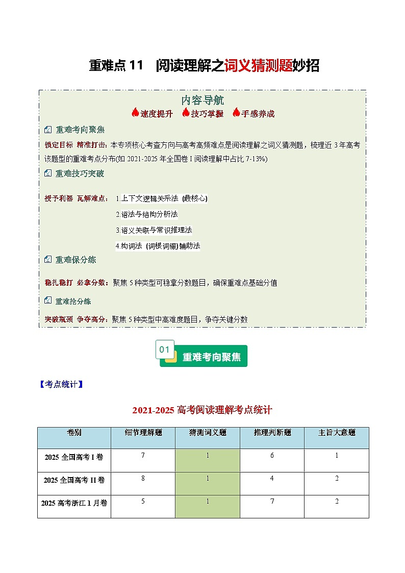 高考英语二轮-阅读理解之词义猜测题妙招(重难专练)(全国通用)(学生版)第1页