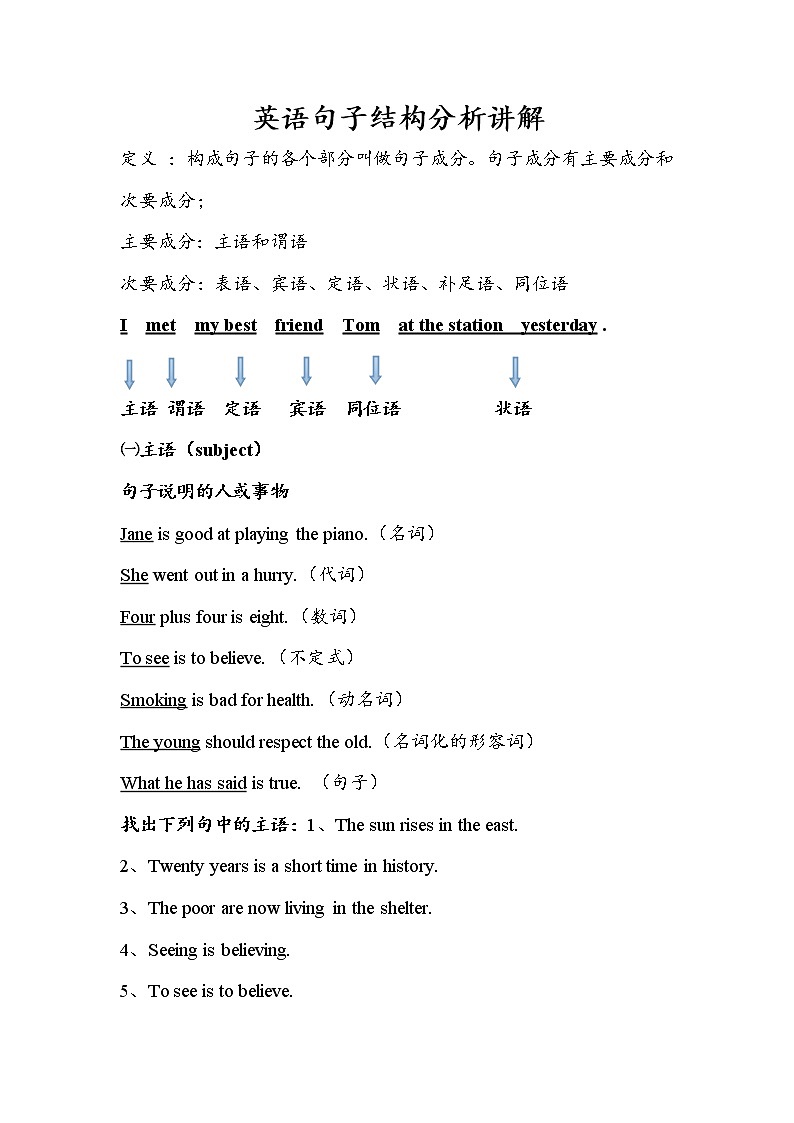 高中英语语法讲义——句子结构分析讲解第1页