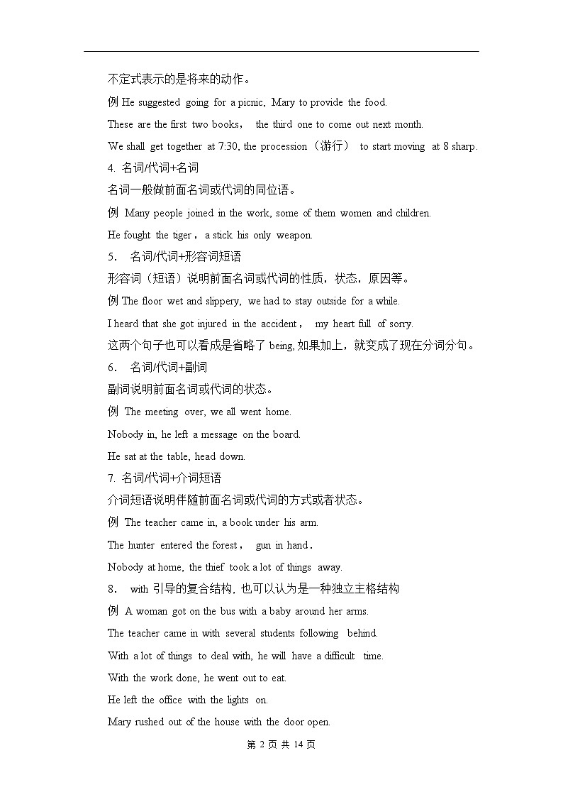 高中英语语法讲义——独立主格结构详细讲解第2页