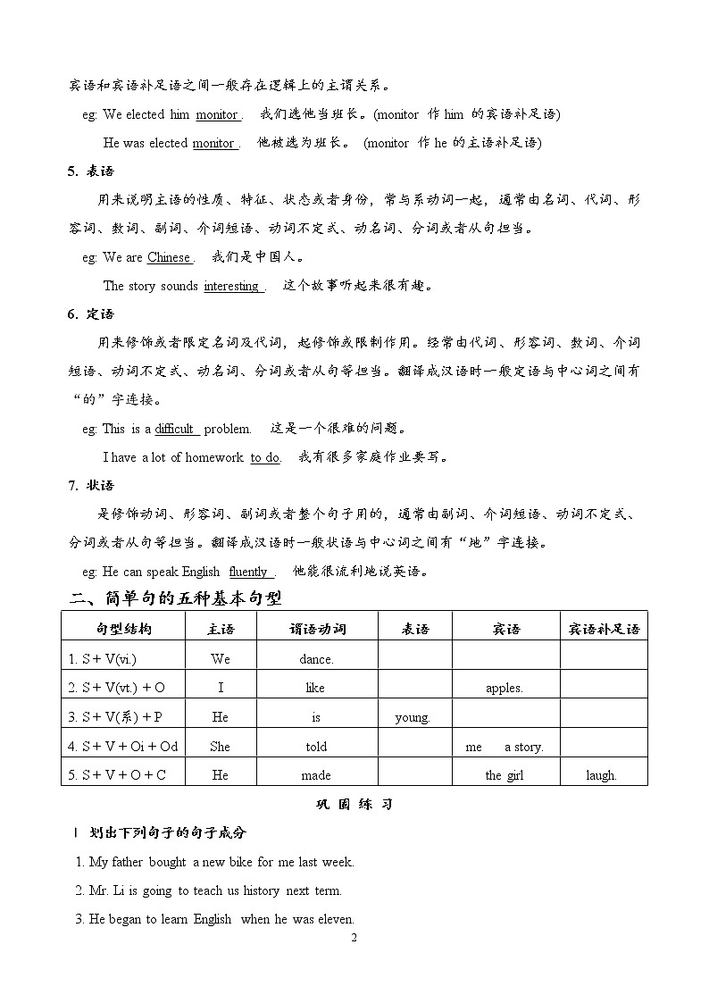 高中英语语法复习:句子结构及句型 主谓一致(无答案) 教案02
