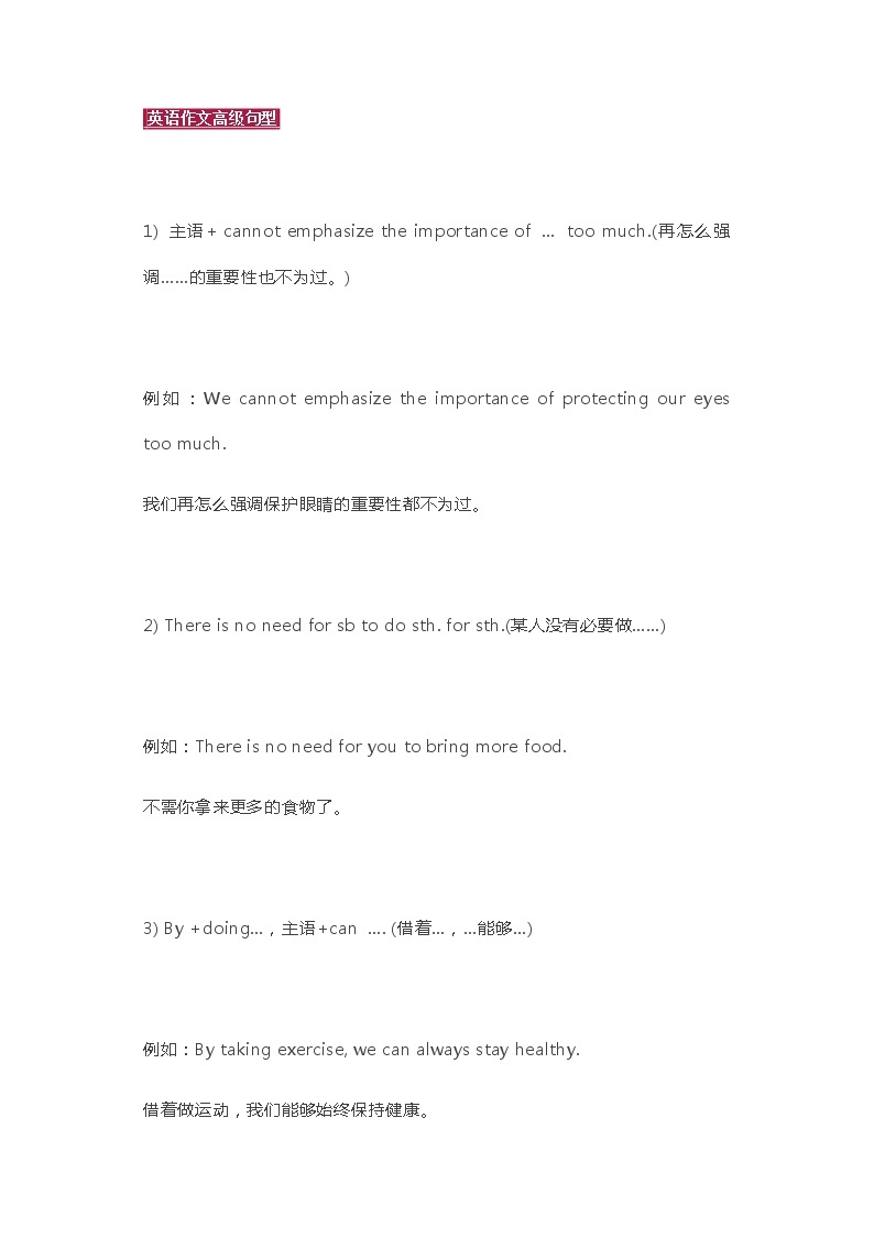 江苏高考英语复习高级句型、写作热点 学案01