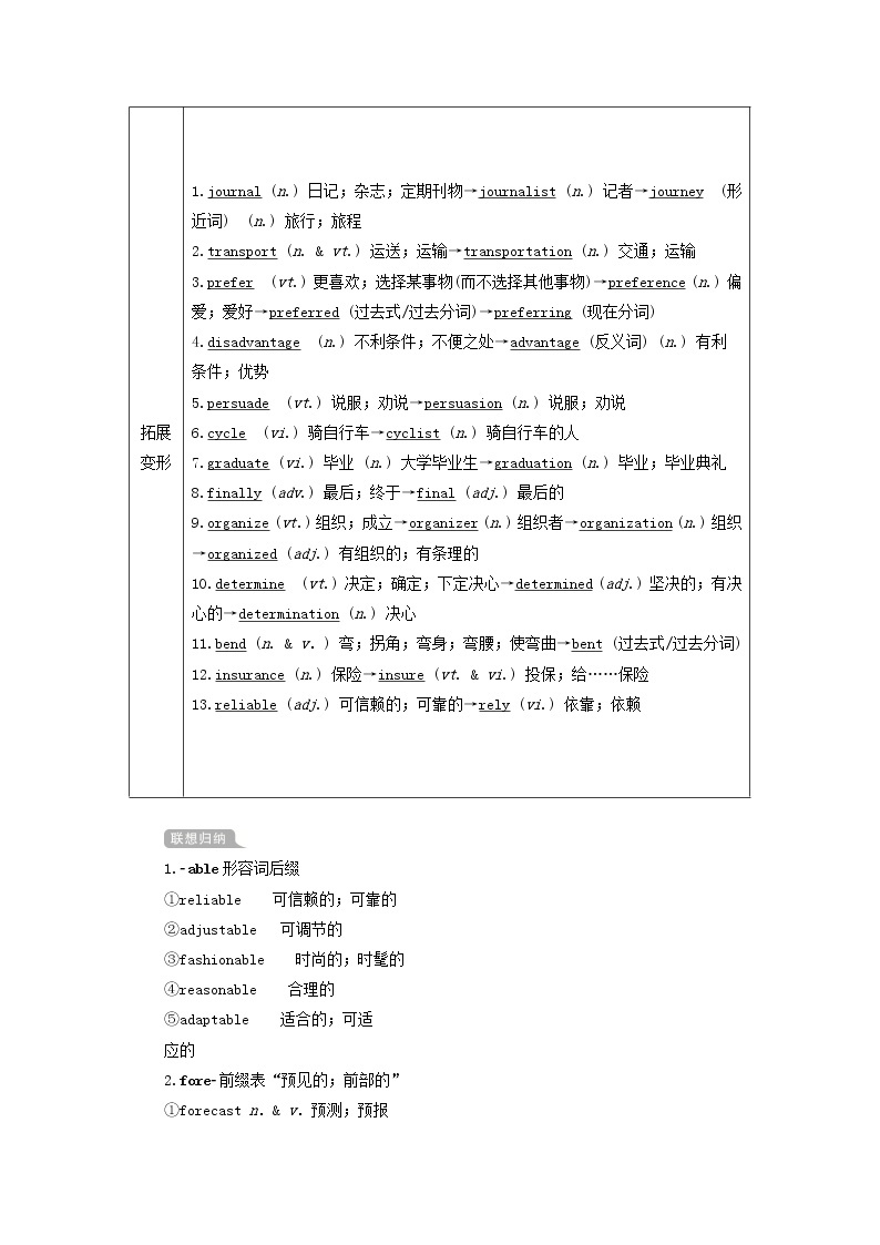 2021高考英语一轮统考复习第一部分教材重点全程攻略Book1Unit3Traveljournal学案含解析新人教版02