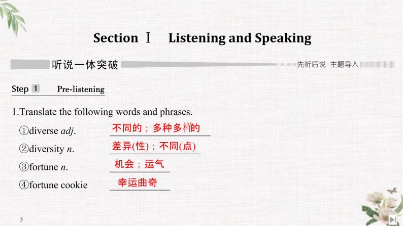 （新）人教版英语必修第三册课件：Unit 3 DIVERSE CULTURES Section Ⅰ Listening and Speaking05