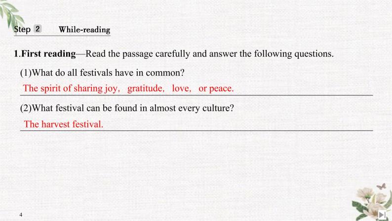 （新）人教版英语必修第三册课件：Unit 1 FESTIVALS AND CELEBRATIONS Section Ⅱ Reading and Thinking（1）04