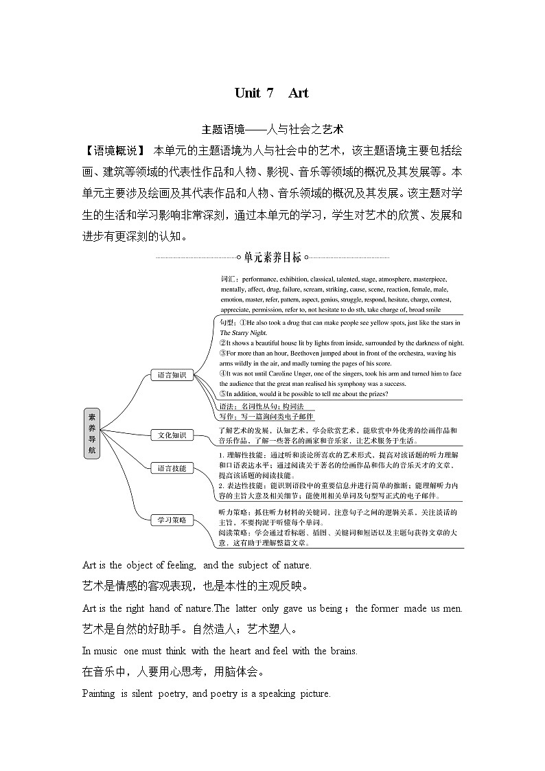 北師大(2019)版英語必修第三冊學(xué)案：Unit 7 Art Section Ⅰ Topic talk（含答案）第1頁