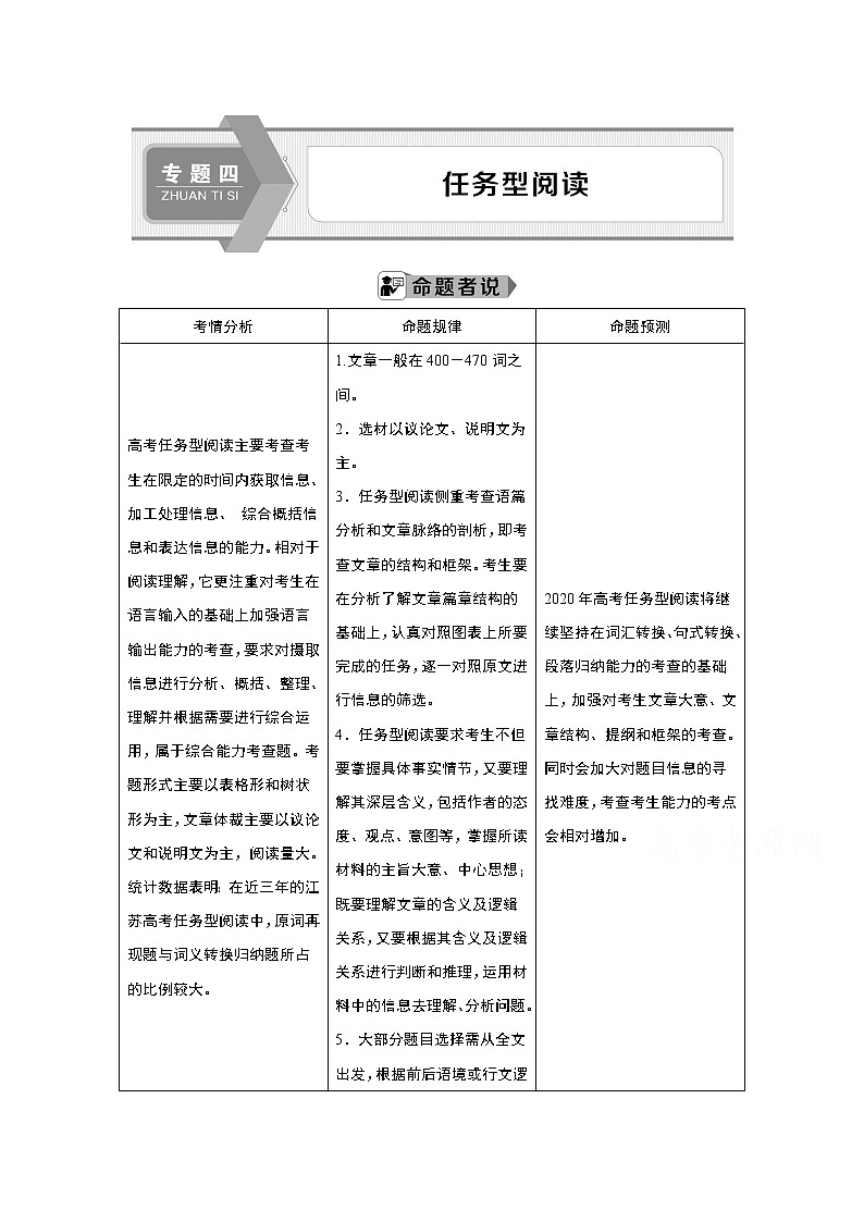 2020江苏高考英语二轮讲义:专题四任务型阅读01