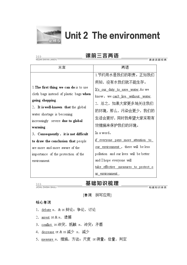 2021版新高考译林英语（江苏专版）一轮教师用书：必修5Unit2Theenvironment01