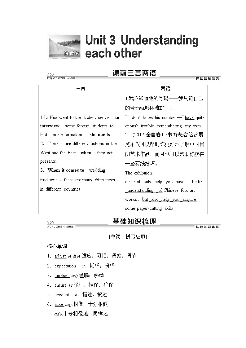 2021版新高考译林英语(江苏专版)一轮教师用书:选修6Unit3Understandingeachother01