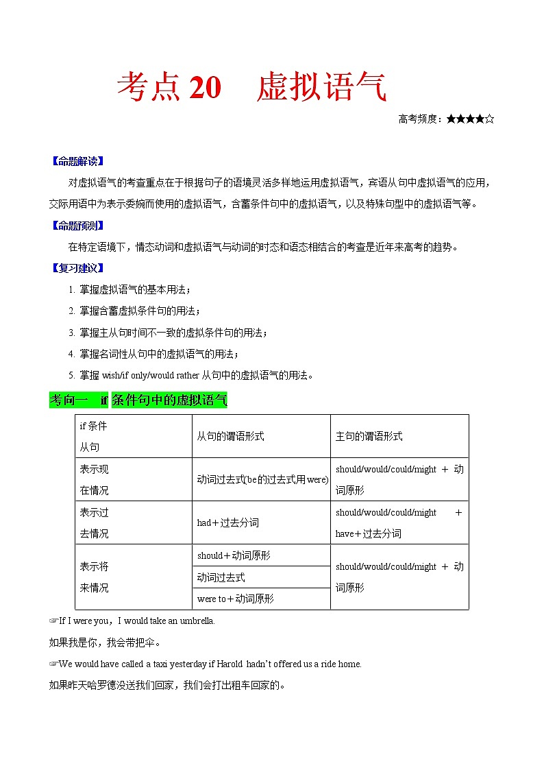 2021屆高考英語通用版一輪復(fù)習(xí)考點(diǎn)專講：考點(diǎn)20虛擬語氣學(xué)案第1頁