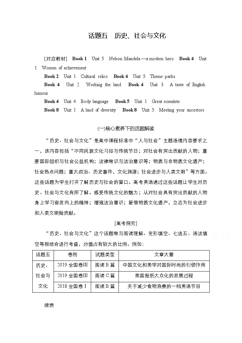 2021高三全国统考英语(话题版)一轮学案:第1编话题五Book1Unit5NelsonMandela—amodernhero01