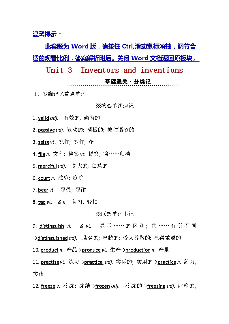 2021版英语全能大一轮复习人教版讲义:选修8Unit3 Inventorsandinventions01