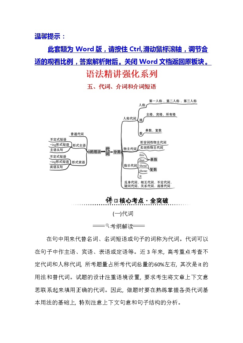 2021版英语全能大一轮复习人教版讲义：语法精讲强化系列五代词、介词和介词短语01