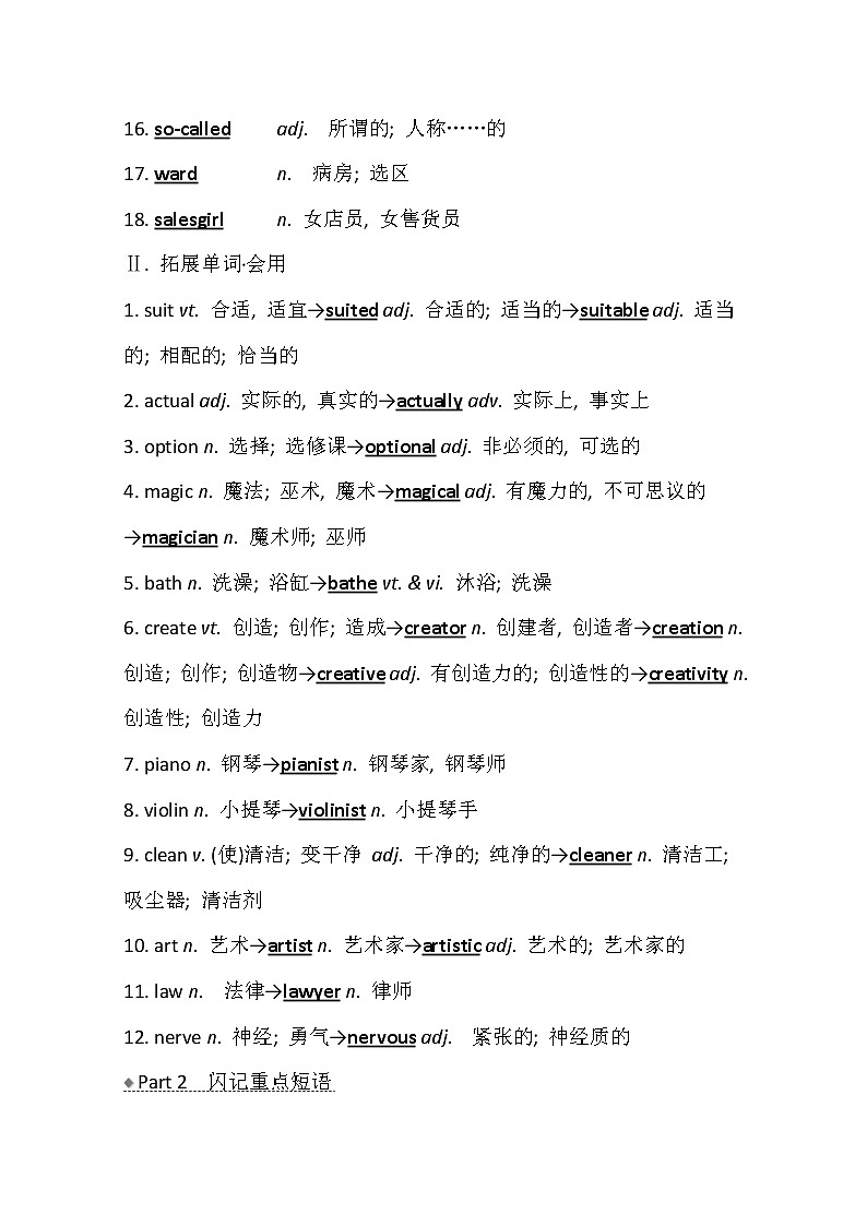 2021版高考英语新课程译林版一轮复习核心知识自查学案:选修11Unit1 Careersandskills02