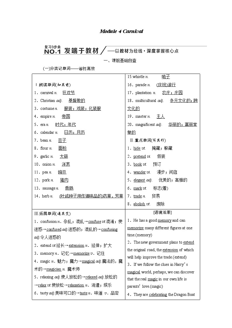 2020高考英语新增分方案大一轮复习外研新课改省份专用讲义:必修五Module4Carnival01