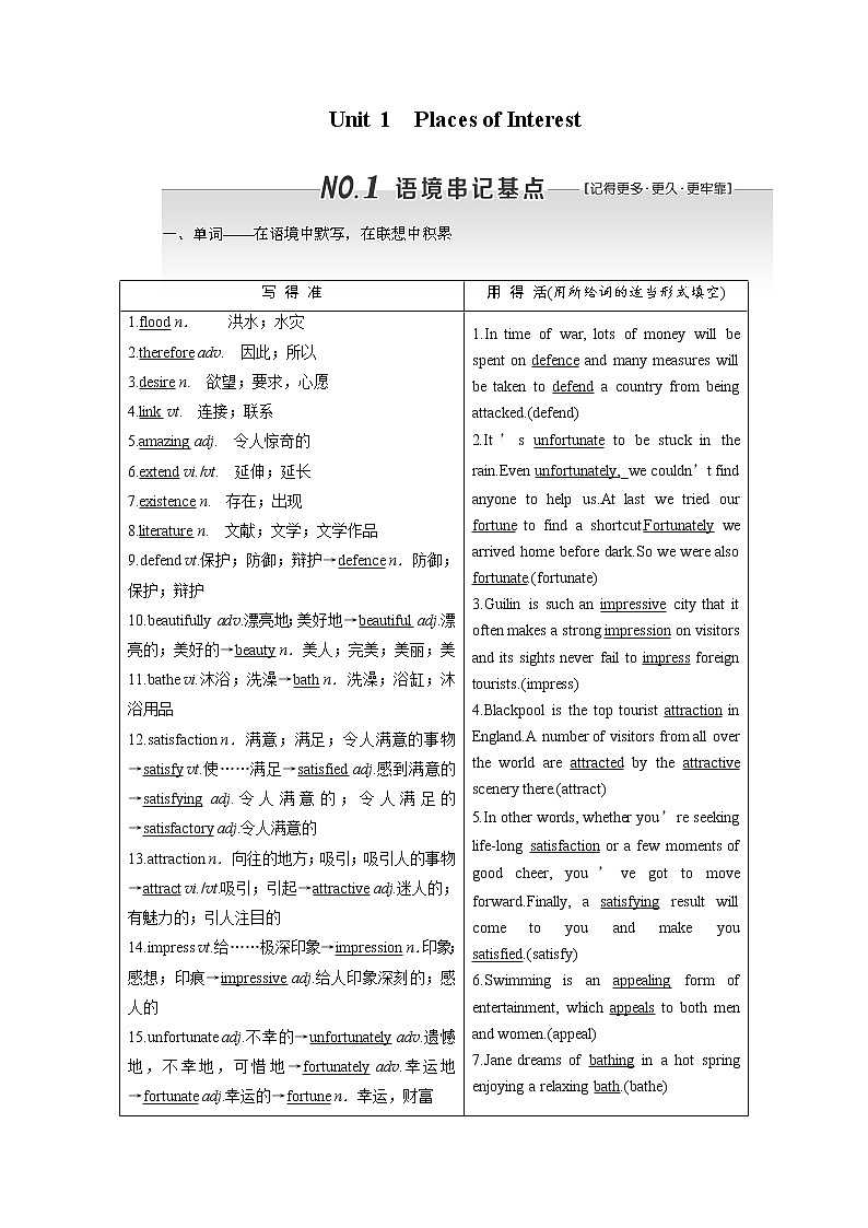 2020版高考英语新设计一轮复习重大版讲义:必修4Unit1PlacesofInterest01