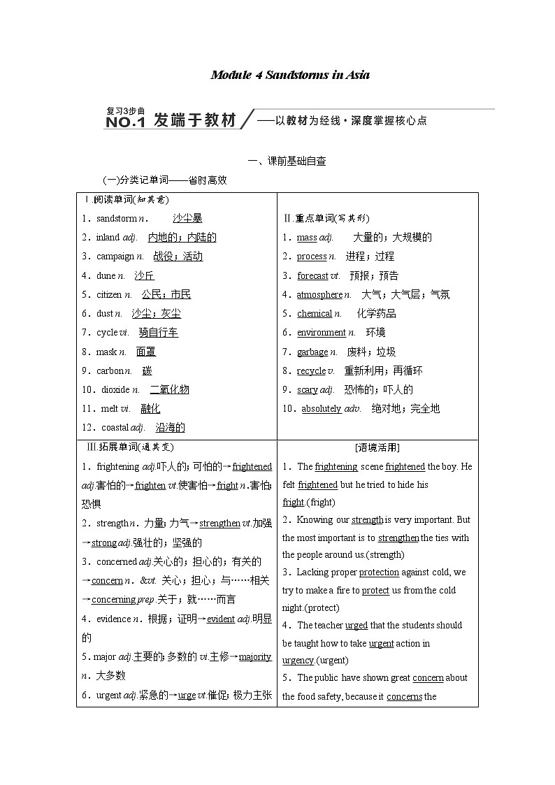 2020版高考英语新创新一轮复习外研版讲义:必修3Module4SandstormsinAsia01