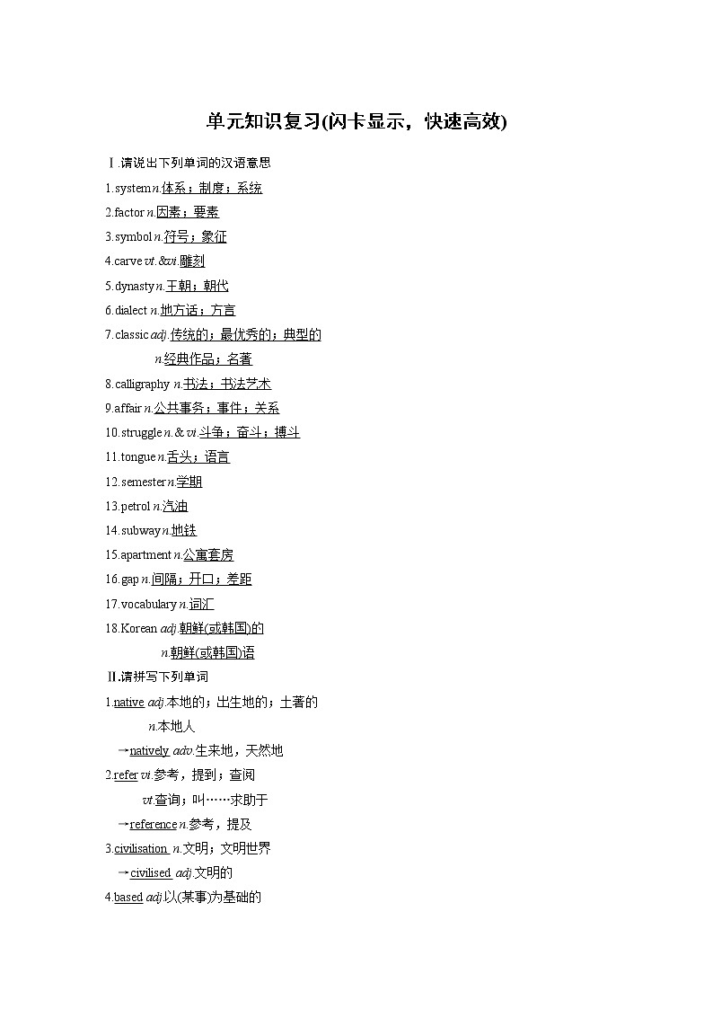 人教版新版必修一:Unit 5 Languages around the world单元知识复习教案01