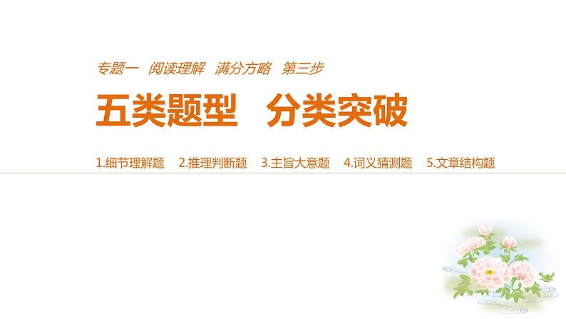 2021年高考英语全国专用考前三个月课件:专题一 阅读理解 满分方略 第三步 题型突破(九)01