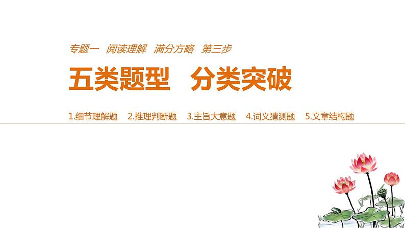 2021年高考英语全国专用考前三个月课件:专题一 阅读理解 满分方略 第三步 题型突破(十)01