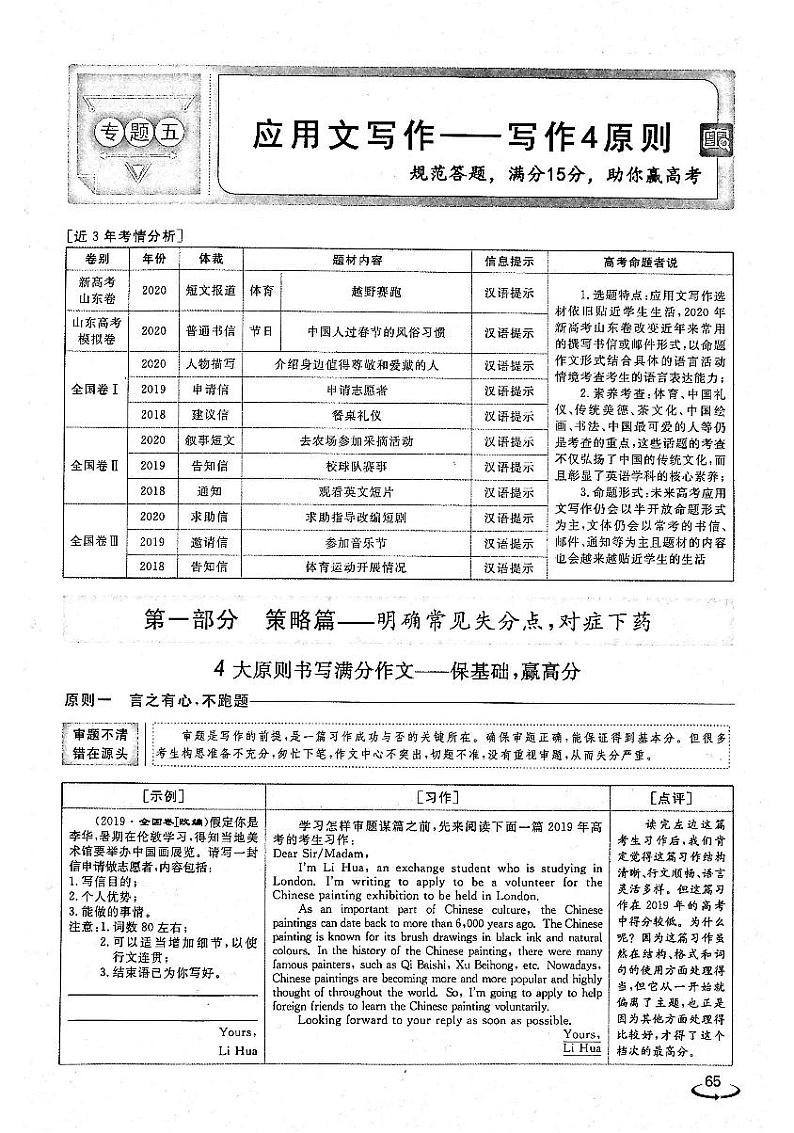2021年高考英语二轮复习优化方案全程培优模块3应用文写作读后续写与概要写作专题5应用文写作写作4原则PDF01