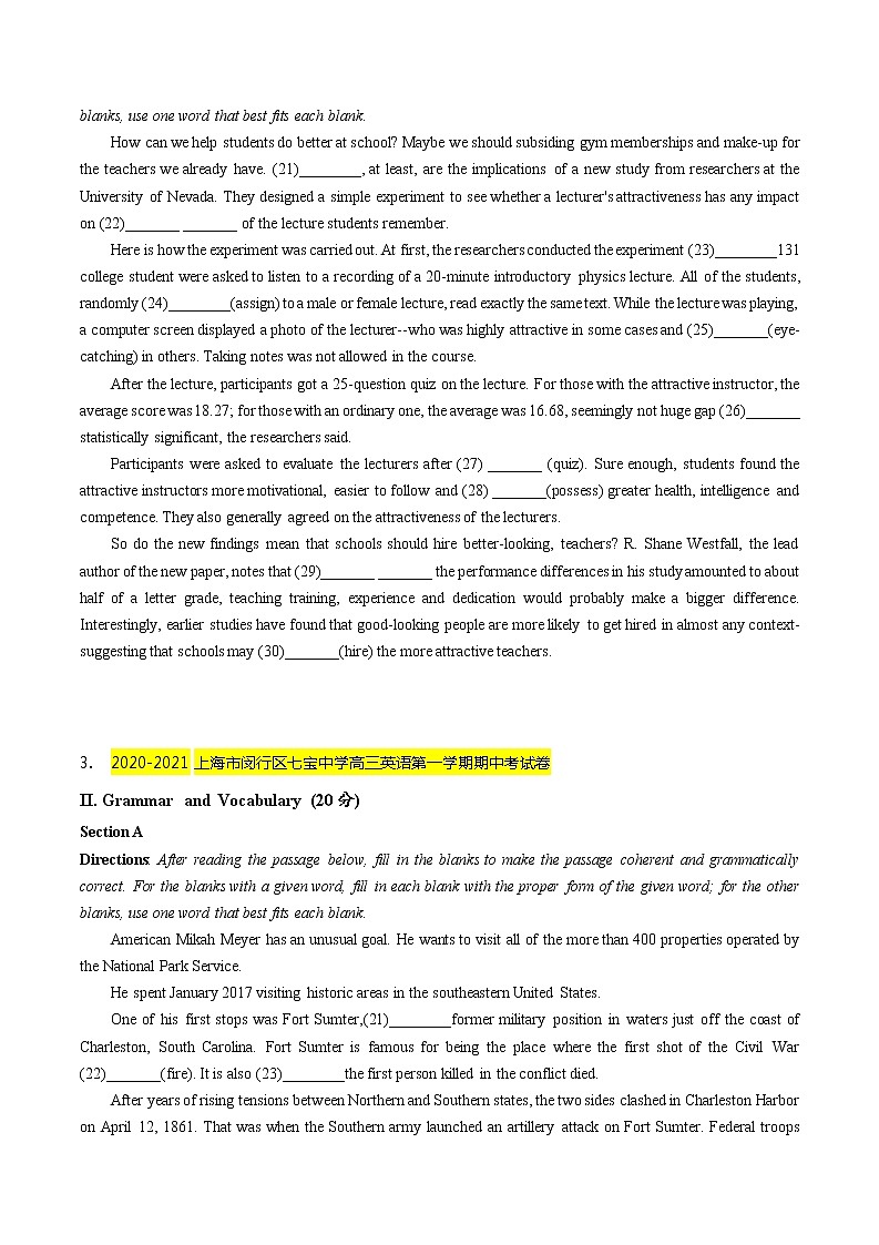 2020-2021学年上海市名校试卷汇编-语法填空 (学生版)第2页