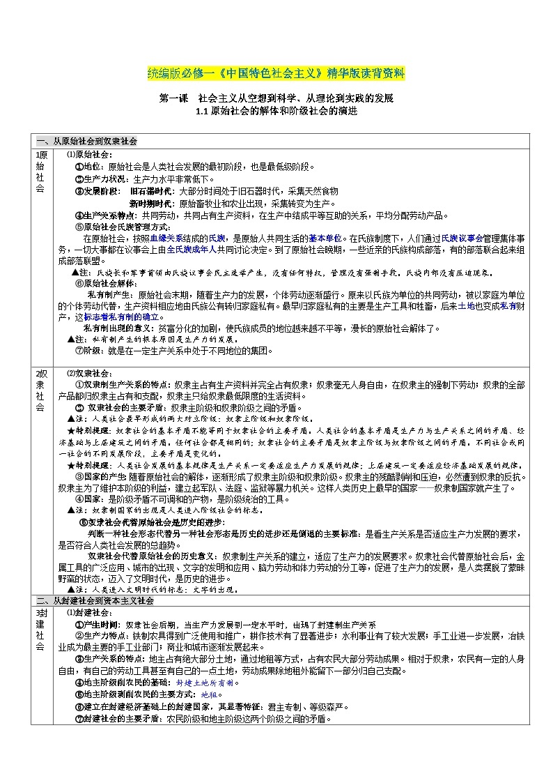 第一课  社会主义从空想到科学、从理论到实践的发展——【期末复习】高中政治章节知识点梳理（统编版必修一）01