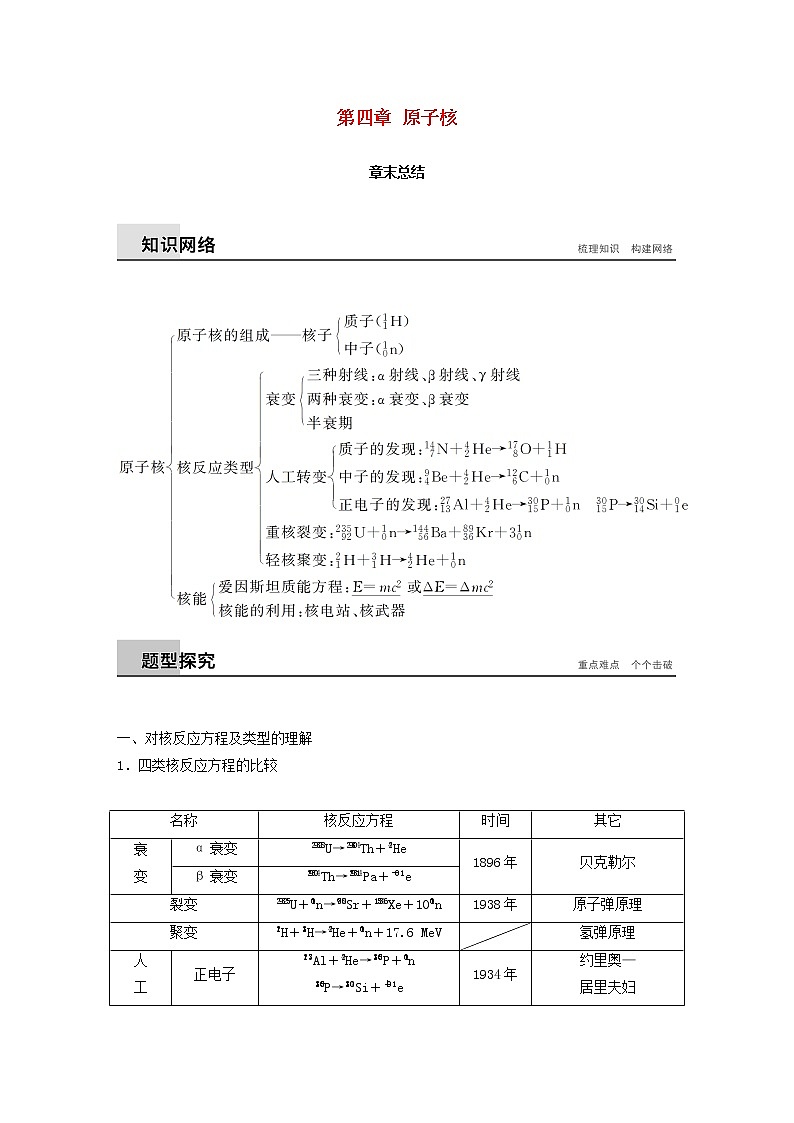 2017_2018学年高中物理第四章原子核章末总结同步备课教学案粤教版选修301