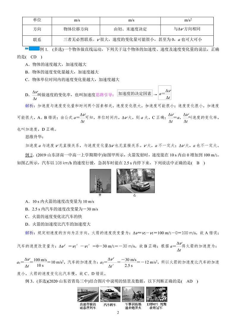 1.4 速度变化快慢的描述——加速度—人教版(2019)高中物理必修第一册学案(含答案)02